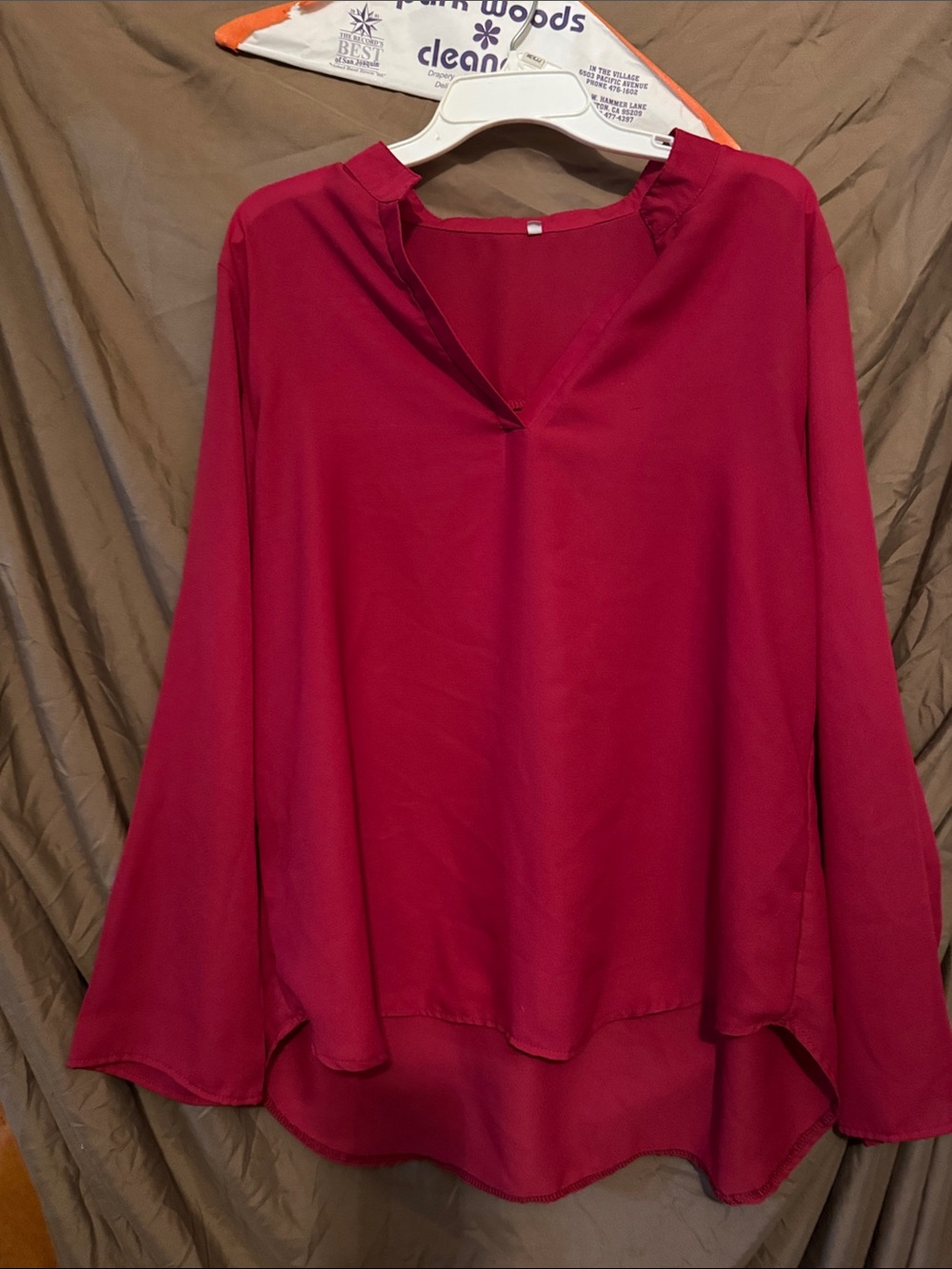 Women’s V-Neck Long Sleeve Blouse - Raspberry